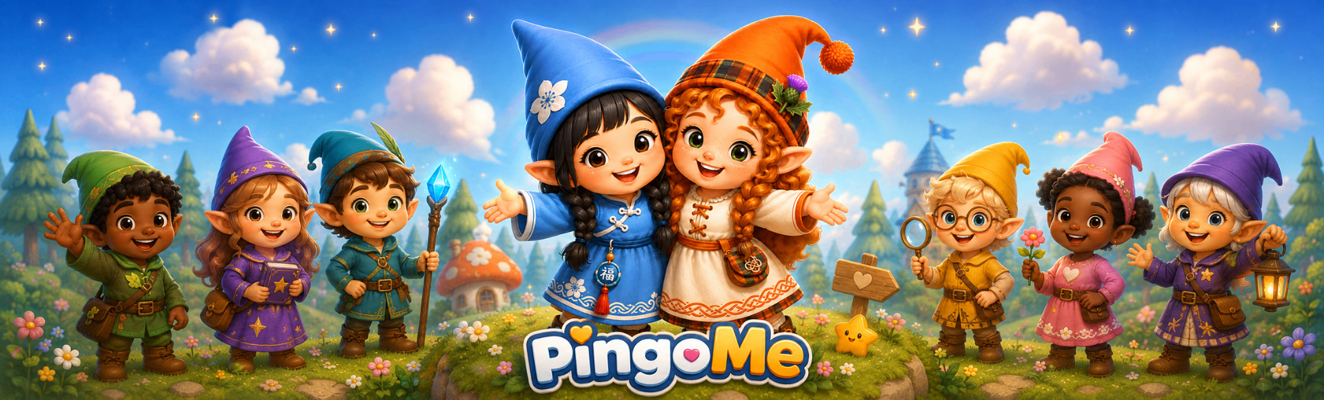 PingoMe — a lineup of friendly gnomes welcoming you